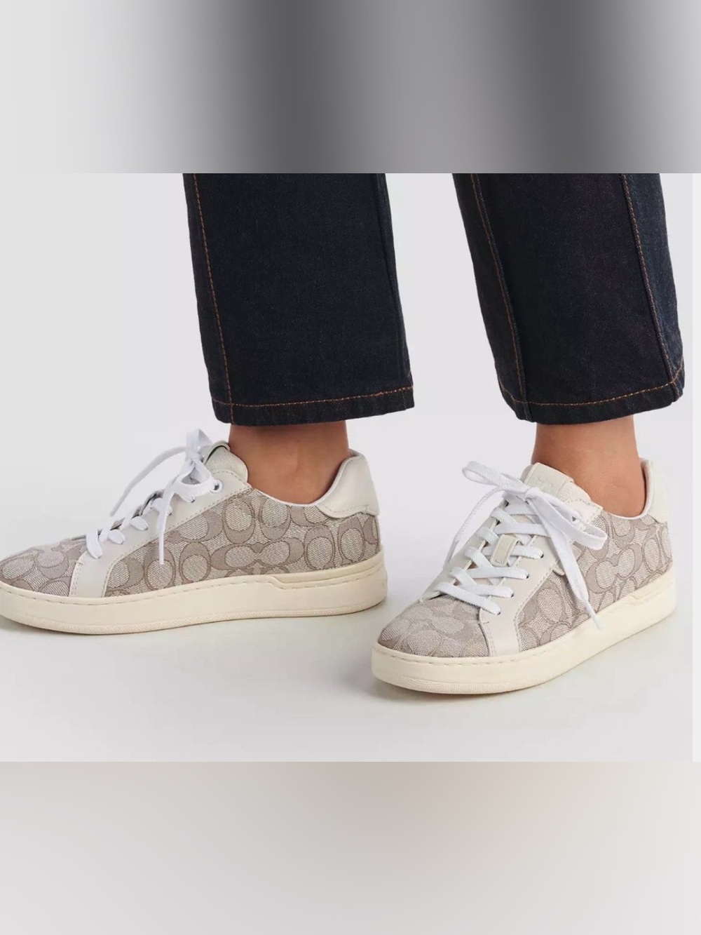 Coach Signature Low-Top Sneakers in Beige and White